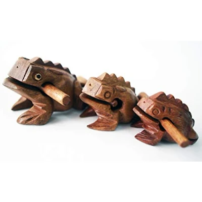 Afbeelding van Kidypool Guiro Percussie Muziekinstrumenten Houten 3 delig, set van stuks natuurlijk hout Güiro Frog 10 8 5 cm.