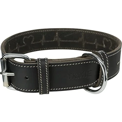 Afbeelding van Trixie Rustic Vetleren Halsband Heartbeat Zwart L XL