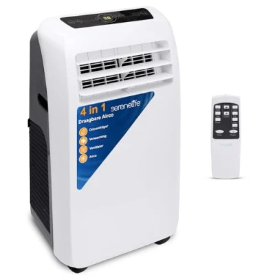 Afbeelding van Serenelife Mobiele Air conditioner, Draagbare 3 in 1 Airconditioner met Ontvochtigerfunctie, Airco Ventilatorstand, Afstandsbediening, Compleet Raammontage Uitlaatkit,9K BTU+VERWARMING,Wit