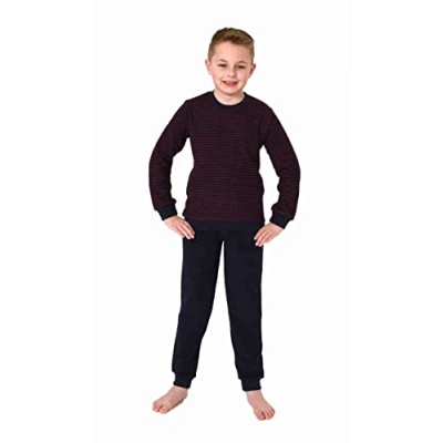 Afbeelding van Normann Knuffelige jongenspyjama met lange mouwen, badstof, pyjama manchetten, rood, 164 cm