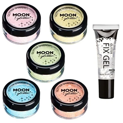 Afbeelding van Moon glitter Pastel Shaker (pailletten maan) 100% cosmetische voor gezicht, lichaam, nagels, haar en lippen 3 g assortiment van 5 kleuren