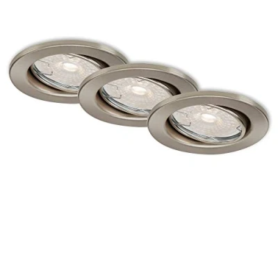 Afbeelding van BRILONER Lampen LED inbouwlampen, set van 3, plafondlampen dimbaar, module draaibaar, 3x GU10, elk 5,5 watt, 460 lumen, 3.000 Kelvin, IP23, mat nikkel, 86x70mm (DxH) 7256 032
