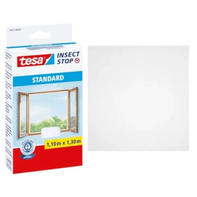 Afbeelding van tesa Insect Stop Standard Vliegenhor voor Ramen Insectenhor, raamhor Met klittenband Snij uw eigen horraam op maat Muggenhor, wit, 110 cm x 130