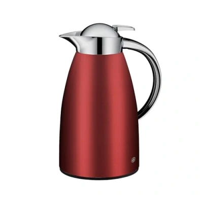 Afbeelding van alfi Signo 1,0 l, satijnen rood, roestvrijstalen thermoskan, hygiënisch inzetstuk van gehard glas, draaisluiting met comfortabele drukknop, ergonomische handgreep, één hand, ideaal als koffiepot,