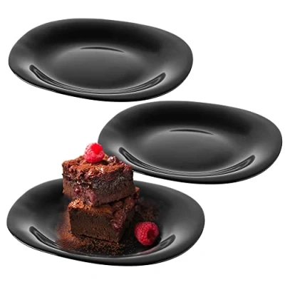 Afbeelding van KADAX Zwarte dessertborden, vaatwasmachinebestendige bordenset, taartborden van versterkt glas, moderne ontbijtborden, platte borden voor cake (zwart/3 stuks)