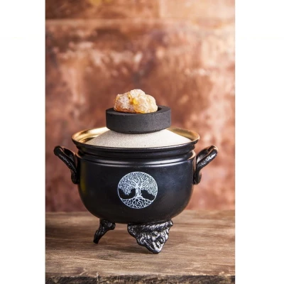 Afbeelding van Berk KH 638 rookschaal vuurvast *Levensboom * Cauldron wierookvat van licht ijzer voor wierook roken &amp; smudge schaal salie