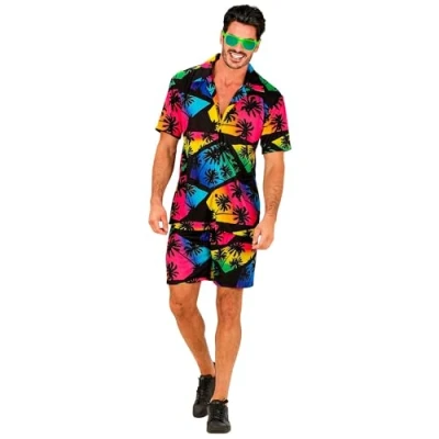 Afbeelding van Widmann Hawaiiaanse outfit, shirt met korte mouwen en shorts, bloemen, aloha, strandfeest, vermomming
