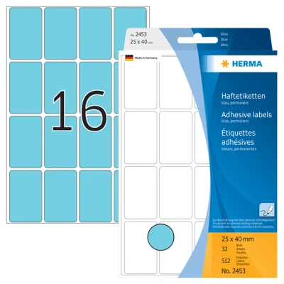 Afbeelding van Etiket HERMA 2453 25x40mm blauw 512stuks