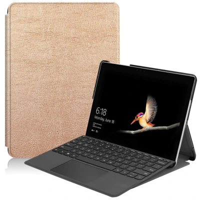 Afbeelding van Microsoft Surface Go 2 Hoes: iMoshion Trifold Bookcase Goud Kunstleder Tablet Hoezen