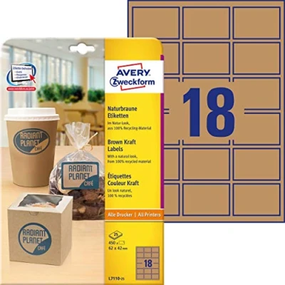 Afbeelding van AVERY Zweckform L7106 25 productetiketten 450 Stuk, 42 x 62 mm natuurlijk bruin