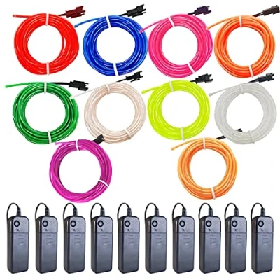Afbeelding van EL Wire 10 kleuren, 2,7 m neonlichtdraad, stuks met batterijpakket (groen, blauw, rood, wit, roze, paars, ijsblauw, geel, oranje, fluorescerend groen) voor Halloween decoraties, doe het zelf
