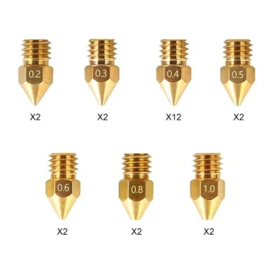 Afbeelding van Creality MK8 Ender 3 mondstukken, 24 stuks 3D printermondstukken, messing extruder mondstukken voor serie en CR 10, 0,2 mm, 0,3 0,4 0,5 0,6 0,8 1,0 mm kit