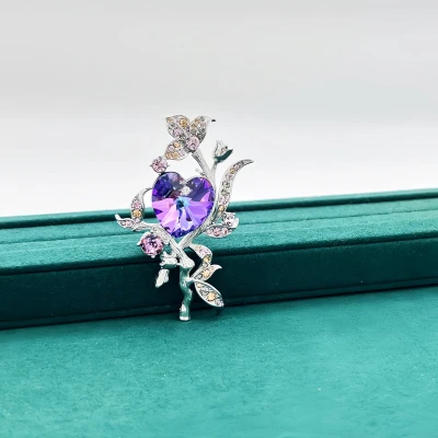 Afbeelding van Zilver Broche met Paarse Hart Swarovski® Kristal
