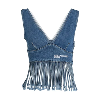 Afbeelding van Karl Lagerfeld Jeans Fringed Blouse, Dames, Maat: Medium, Stone washed mid blue