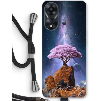 Afbeelding van Case Company® hoesje met Koord geschikt voor Oppo A58x Ambition Telefoonhoesje Zwart Bescherming aan alle Kanten en Over de Schermrand