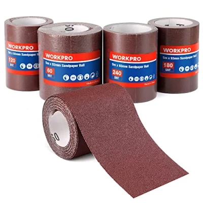 Afbeelding van WORKPRO schuurpapier Roll Set 4 rollen, 9,3 cm x 5 m, 60/120/180/240 Grit, aluminium oxide voor schuren, polijsten en roestverwijdering