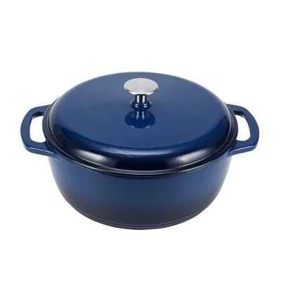 Afbeelding van Amazon Basics Braadpan, gietijzer, geëmailleerd, rond, met deksel, 5,6 liter, marineblauw
