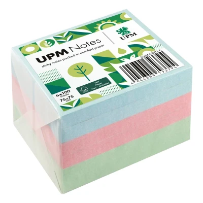 Afbeelding van UPM notes 75x75 pastel assorti pak 6x 100 vel blauw, groen, roze