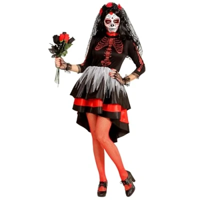 Afbeelding van Widmann Spaans &amp; Mexicaans Kostuum Perales Bruid Dia De Los Muertos Vrouw Rood, Zwart Medium Halloween Verkleedkleding