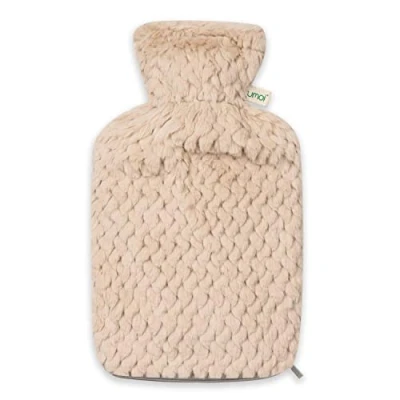 Afbeelding van Premium warmwaterkruik 2 liter natuurlijk rubber met zacht kunstbont overtrek ritssluiting, bedfles, warmtefles BS1970:2012 gecertificeerd nieuw model (beige)