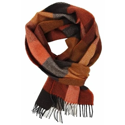 Afbeelding van Rotfuchs Wollen sjaal wintersjaal herensjaal geruit modieus wol Made in Germany, oranje/bruin., 190x29cm