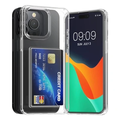 Afbeelding van kwmobile telefoonhoesje compatibel met Apple iPhone 15 Pro Max hoesje Case transparante pasjeshouder Smartphone cover in transparant