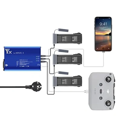 Afbeelding van LYONGTECH 5 in 1 acculader voor DJI Mavic 3 Classic/Pro, drone, laadt batterijen en 2 USB poorten tegelijkertijd op, parallel acculaadstation hub accessoires