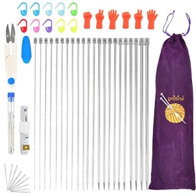 Afbeelding van CENBEN 50 STKS Breinaald Set, 22 Enkele Puntige Breinaalden, Rechte Breien Rvs Naalden Kit voor Truien met Pouch, Lange Haak Metalen Breinaalden Naaien Accessoires