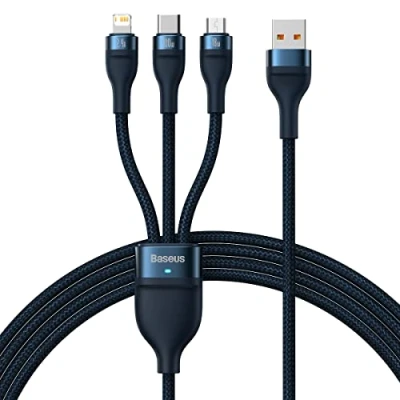 Afbeelding van Baseus USB A naar Lightning/USB C/Micro Kabel 100W 1.2M Blauw