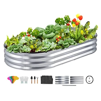 Afbeelding van VEVOR verhoogd bloembed voor de tuin, van verzinkt metaal, 182,5 x 92,5 28 cm, het kweken planten, moestuin, kruiden, groenten, struiken