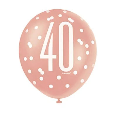 Afbeelding van Ballonnen 40 jaar Glitz Rose Goud 6 stuks