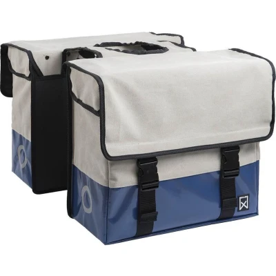 Afbeelding van Dubbele fietstas Canvas Tas Plus 30L Naturel/Blauw