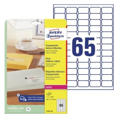 Afbeelding van Etiket Avery L7551 25 38.1x21.1mm transparant 1625stuks
