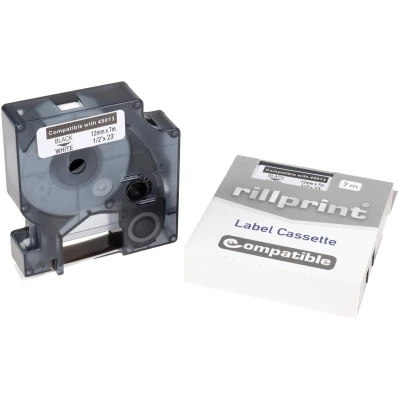 Afbeelding van Rillprint Compatible D1 Tape Voor Dymo 45013, 12 Mm, Zwart Op Wit Beletteringsysteem