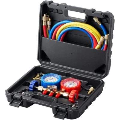 Afbeelding van VEVOR koelmiddel Gauge 3 Weg Car manifold Set, R134A R22 R12 R502 AC 4 stuks 5 voet Charge slangen diagnostische Tools auto airconditioners