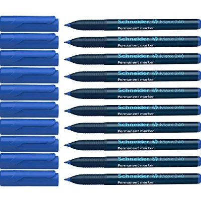 Afbeelding van Schneider Maxx 240 permanente marker met ronde punt (cap off inkt, lijndikte 1 2 mm) verpakking van 10 blauw