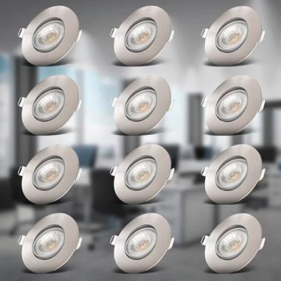 Afbeelding van B.K.Licht Inbouwspots LED 12 stuks voor binnen spotjes inbouw kantelbaar ronde Ø9cm 3.000K 460Lm 5W nikkel
