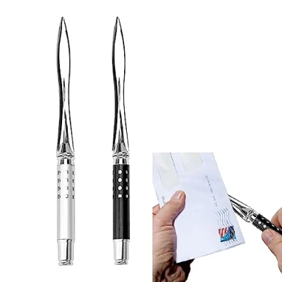 Afbeelding van Brievenopener, letteropener van metaal, briefopener roestvrij staal, mes, briefopener, edel metaal voor het openen enveloppen, 2 stuks