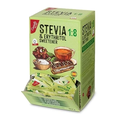 Afbeelding van Zoetstof Stevia + Erythritol 1:8 504 zakjes van 1g 100% Natuurlijke Suikervervanger 0 Calorieën Glycemische Index Keto en Paleo Koolhydraten Non GMO Castello since 1907 g