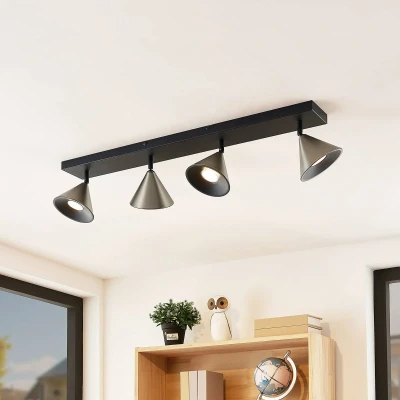 Afbeelding van Lucande plafondlamp design 4 lichts ijzer H: 13.9 cm GU10 mat zwart, nikkel