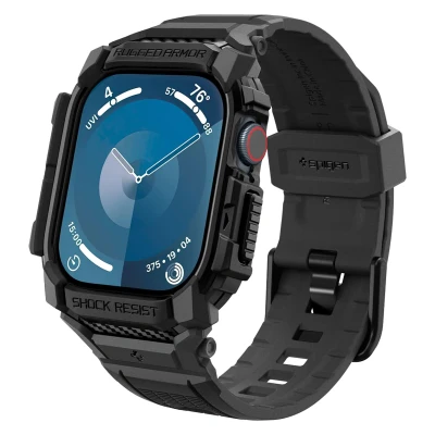 Afbeelding van Spigen Rugged Armor Pro Case met Bandje Compatibel Apple Watch 10 46mm (2024) Zwart