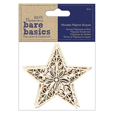 Afbeelding van Papermania: Bare Basics Wooden Filigree Shapes Star (4pcs) (PMA 174512)