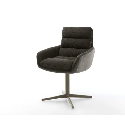 Afbeelding van DELIFE Draaistoel Abelia Flex met armleuning materiaalmix zwart kruispoot afwerking titanium 360 draaibaar