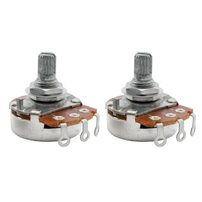 Afbeelding van Musiclily Metrisch 15mm A250k Pot Split Shaft Logaritmische Potmeter voor Elektrische Gitaar en Basgitaar(2 Stuks)
