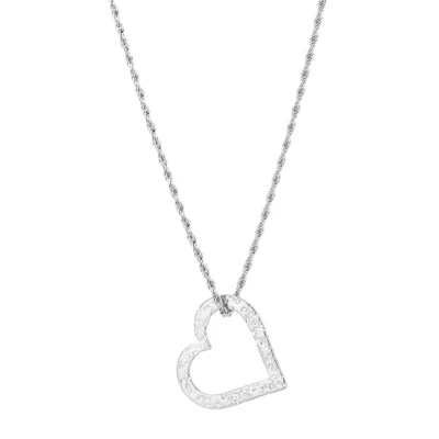 Afbeelding van Bijoutheek Collier Gedraaid Hart Gehamerd Zilver