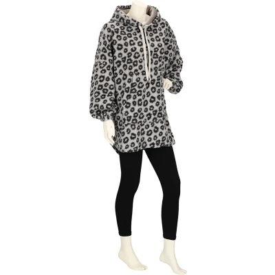Afbeelding van Apollo Oversized Huggle Hoodie dames Luipaardprint Grijs One Size deken
