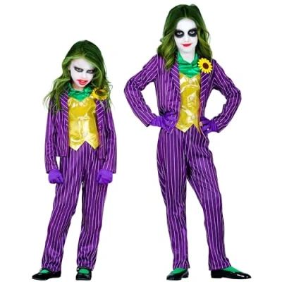 Afbeelding van Widmann Joker Kostuum Plagerige Joke Meisje Geel, Paars Maat 116 Halloween Verkleedkleding