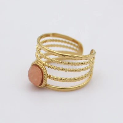 Afbeelding van Statement ring nude kleurige steentje, stainless steel, adjustabl