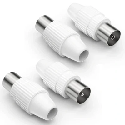 Afbeelding van Antennestekkerset, 2 x coaxiale stekker en coax aansluiting / koppeling voor kabeltelevisie IEC tv mannelijke vrouwelijke DVB C radio T2 antennes SAT antennekabel BK