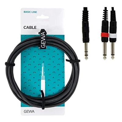 Afbeelding van GEWA Y kabel Basic Line 1,5m, zwart, 1x 6,3 mm stereo jack 2x mono jack, 190100